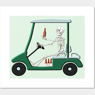 Old Timer Skeleton In Golf Cart Discovers Light Beer graphic Posters and Art